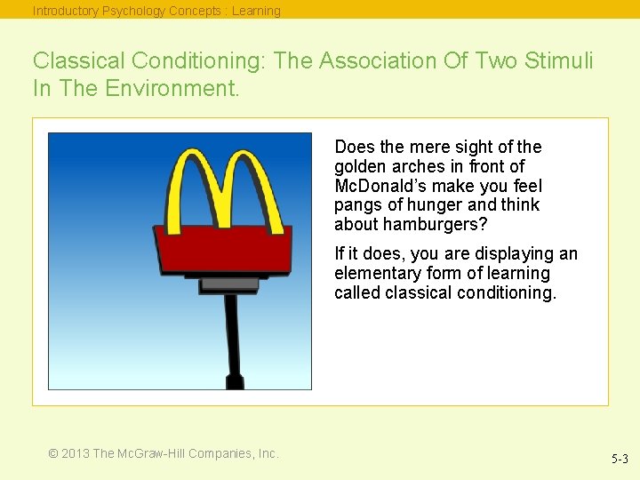 Introductory Psychology Concepts : Learning Classical Conditioning: The Association Of Two Stimuli In The