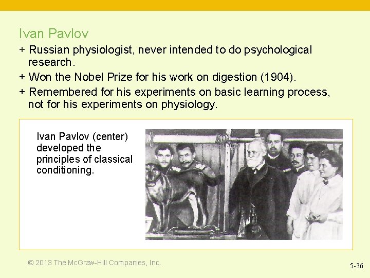 Ivan Pavlov + Russian physiologist, never intended to do psychological research. + Won the