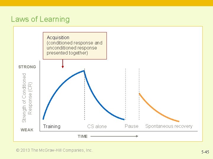 Laws of Learning Acquisition (conditioned response and unconditioned response presented together) Strength of Conditioned