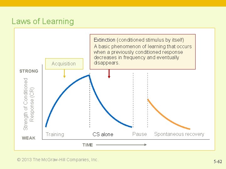 Laws of Learning Extinction (conditioned stimulus by itself) A basic phenomenon of learning that