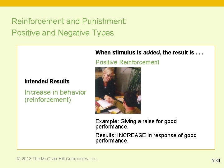 Reinforcement and Punishment: Positive and Negative Types When stimulus is added, the result is.