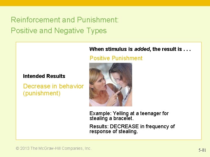 Reinforcement and Punishment: Positive and Negative Types When stimulus is added, the result is.