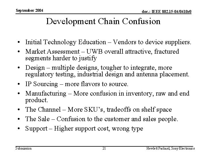 September 2004 doc. : IEEE 802. 15 -04/0410 r 0 Development Chain Confusion •
