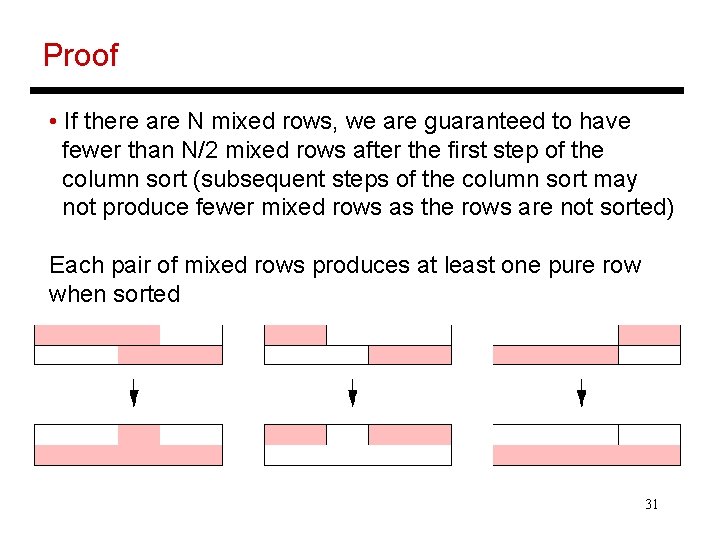 Proof • If there are N mixed rows, we are guaranteed to have fewer