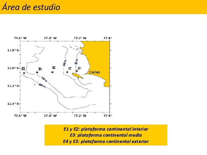 Área de estudio E 1 y E 2: plataforma continental interior E 3: plataforma