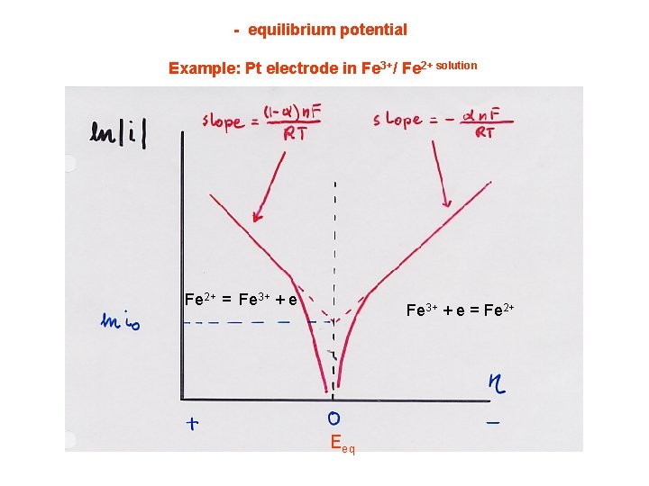 - equilibrium potential Example: Pt electrode in Fe 3+/ Fe 2+ solution Fe 2+