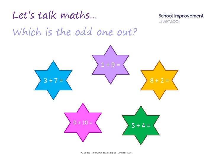 Let’s talk maths… Which is the odd one out? 1+9= 3+7= 8+2= 0 +