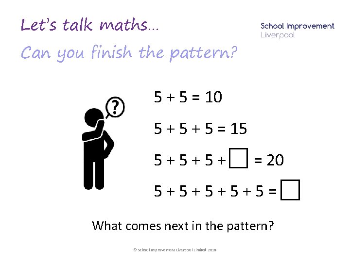 Let’s talk maths… Can you finish the pattern? 5 + 5 = 10 5