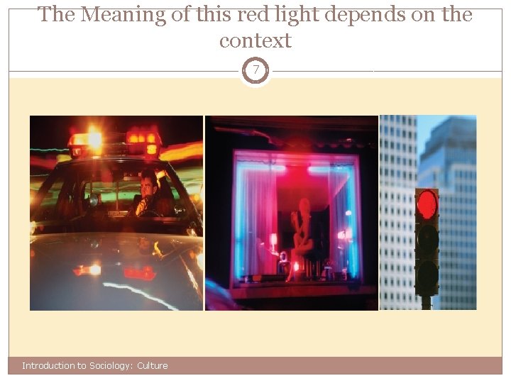 The Meaning of this red light depends on the context 7 Introduction to Sociology: