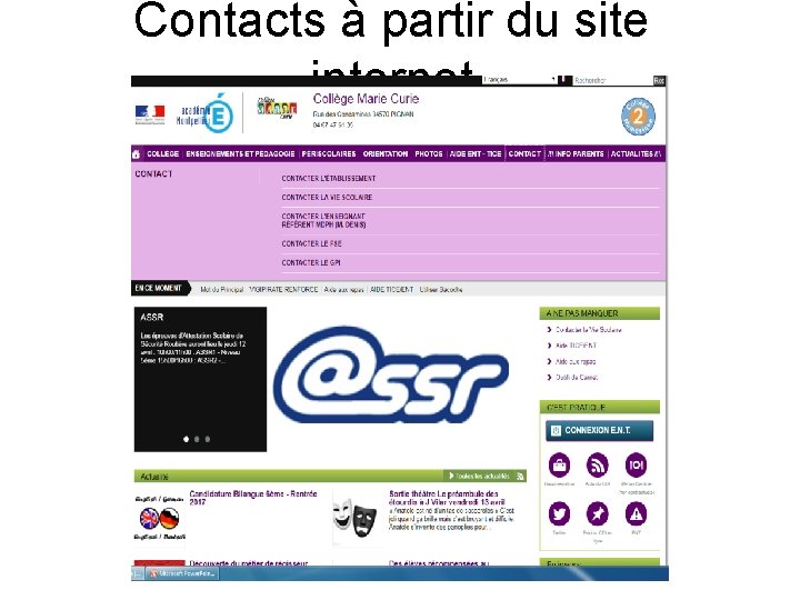 Contacts à partir du site internet Contacts à partir du site internet