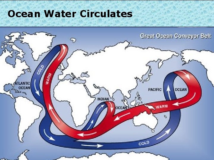 Ocean Water Circulates • As a result of currents and upwelling, deep ocean water