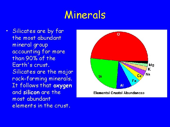 Minerals • Silicates are by far the most abundant mineral group accounting for more