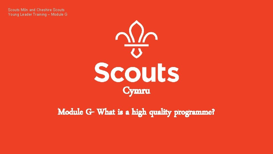 Scouts Môn and Cheshire Scouts Young Leader Training – Module G Cymru Module G-