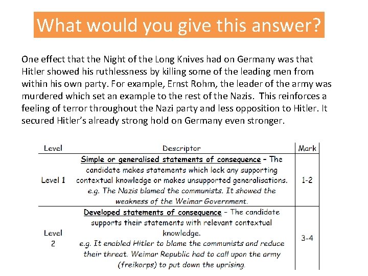 What would you give this answer? One effect that the Night of the Long