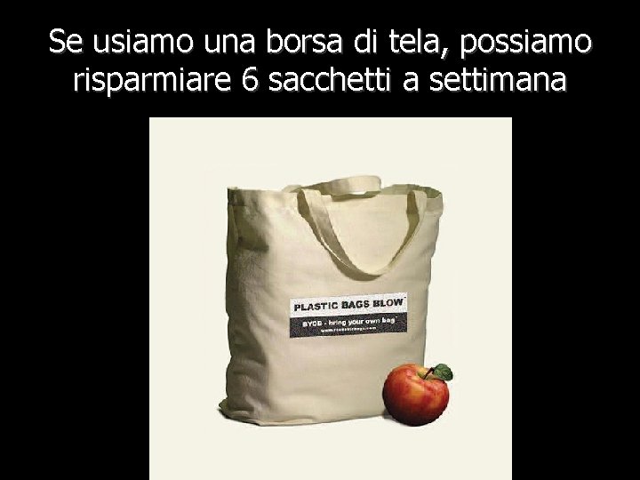 Se usiamo una borsa di tela, possiamo risparmiare 6 sacchetti a settimana 