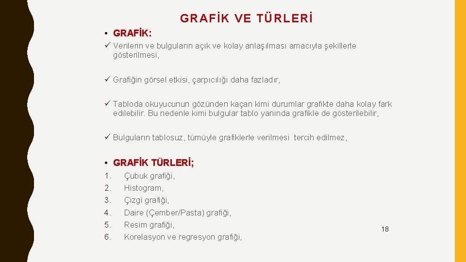 GRAFİK VE TÜRLERİ • GRAFİK: ü Verilerin ve bulguların açık ve kolay anlaşılması amacıyla