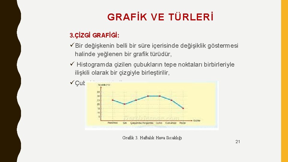 GRAFİK VE TÜRLERİ 3. ÇİZGİ GRAFİĞİ: ü Bir değişkenin belli bir süre içerisinde değişiklik