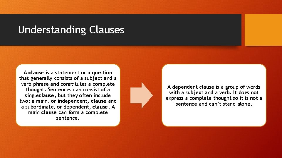 Understanding Clauses A clause is a statement or a question that generally consists of