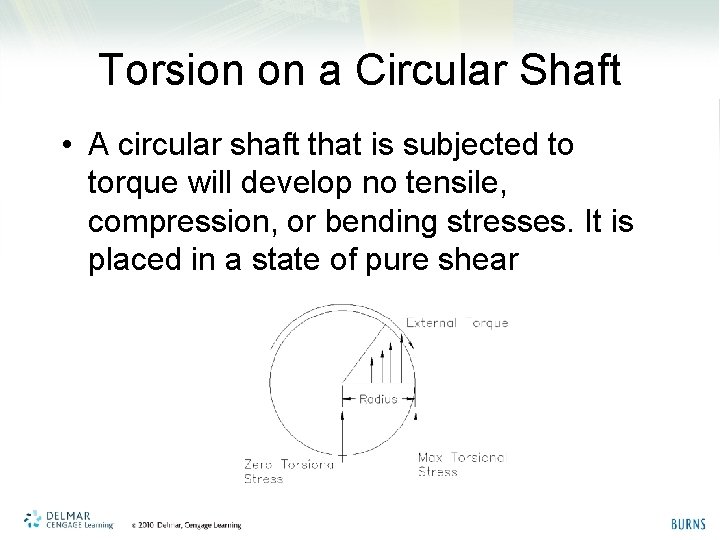 Torsion on a Circular Shaft • A circular shaft that is subjected to torque