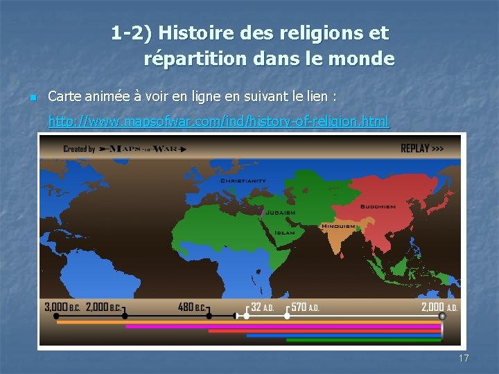 1 -2) Histoire des religions et répartition dans le monde n Carte animée à