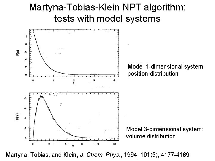 Martyna-Tobias-Klein NPT algorithm: tests with model systems Model 1 -dimensional system: position distribution Model Martyna-Tobias-Klein NPT algorithm: tests with model systems Model 1 -dimensional system: position distribution Model