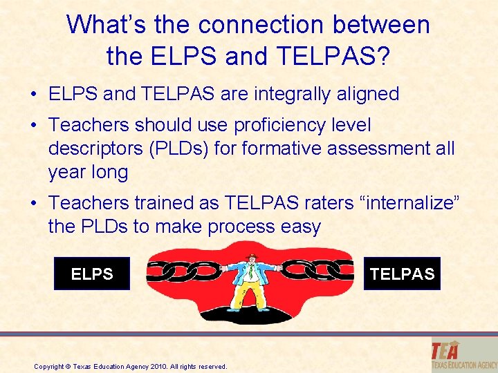 What’s the connection between the ELPS and TELPAS? • ELPS and TELPAS are integrally