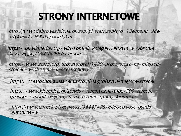 STRONY INTERNETOWE http: //www. dabrowazielona. pl/asp/pl_start. asp? typ=13&menu=98& artykul=1726&akcja=artykul https: //pl. wikipedia. org/wiki/Pomnik_Poleg%C 5%82