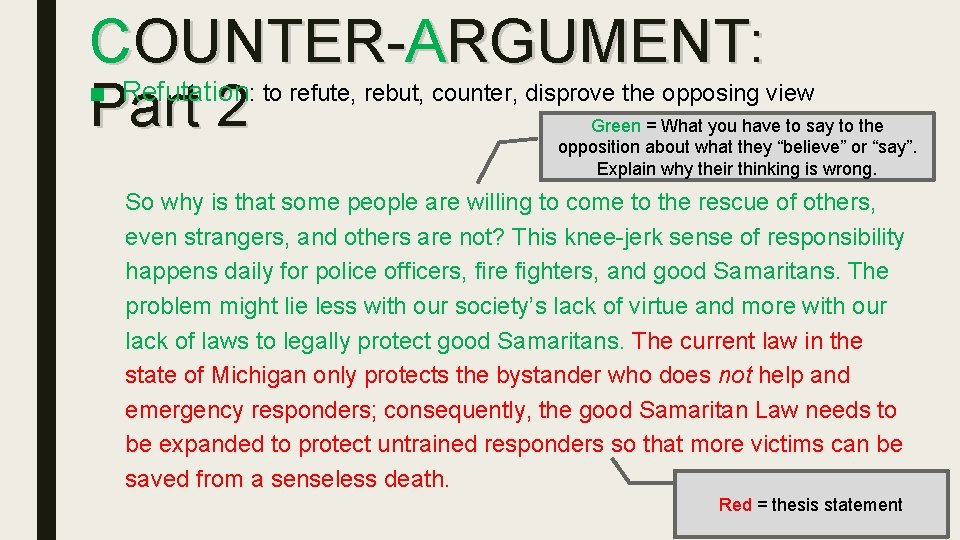 COUNTER-ARGUMENT: ■ Refutation Part 2 : to refute, rebut, counter, disprove the opposing view