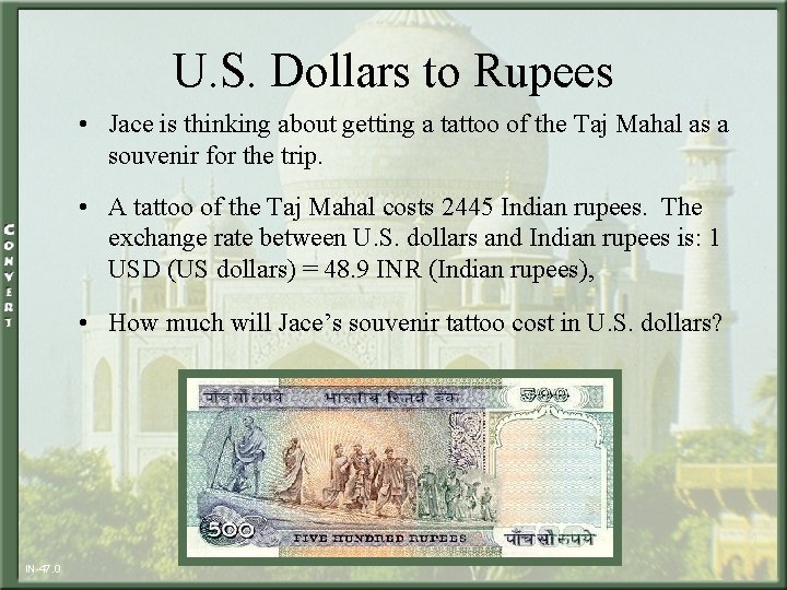 U. S. Dollars to Rupees • Jace is thinking about getting a tattoo of