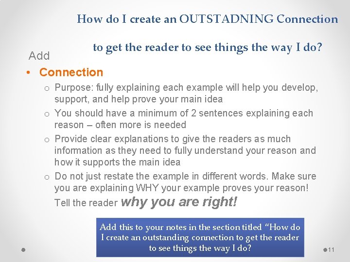 How do I create an OUTSTADNING Connection to get the reader to see things