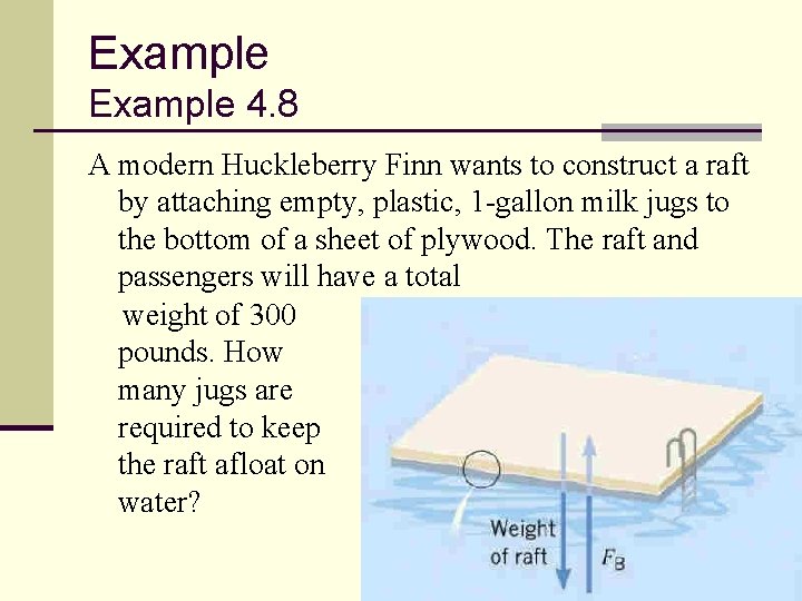 Example 4. 8 A modern Huckleberry Finn wants to construct a raft by attaching