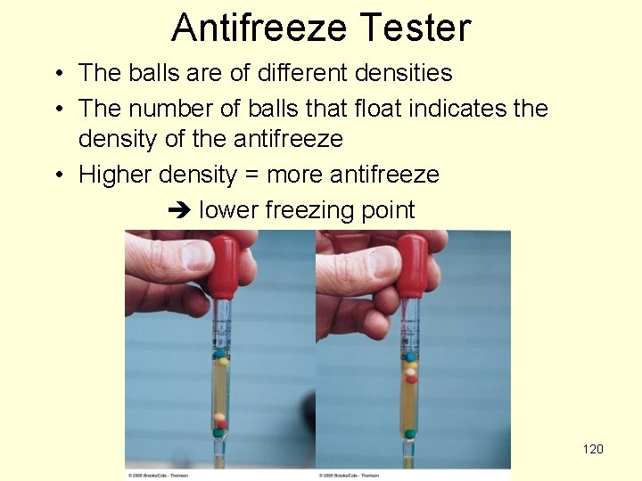 Antifreeze Tester • The balls are of different densities • The number of balls