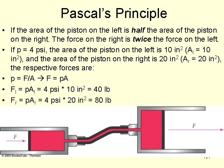 Pascal’s Principle • If the area of the piston on the left is half