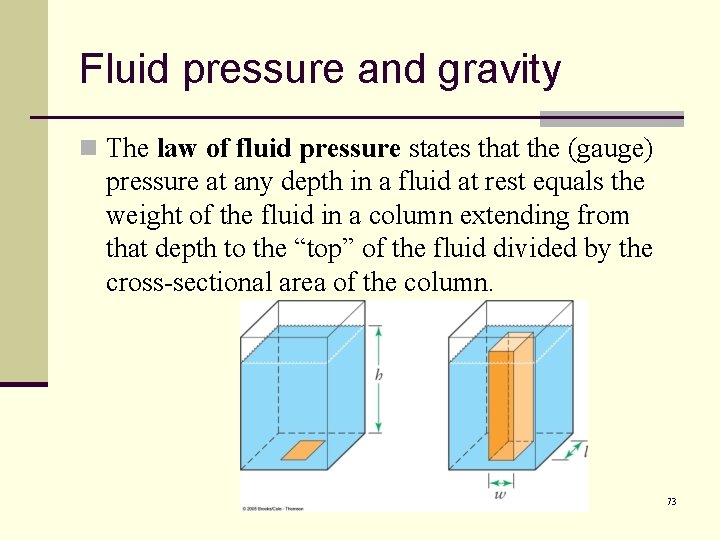 Fluid pressure and gravity n The law of fluid pressure states that the (gauge)
