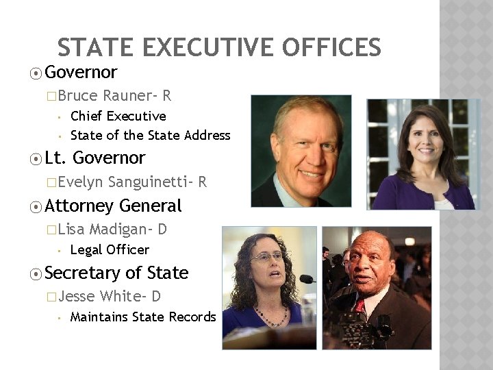 STATE EXECUTIVE OFFICES ⦿ Governor �Bruce • • ⦿ Lt. Rauner- R Chief Executive