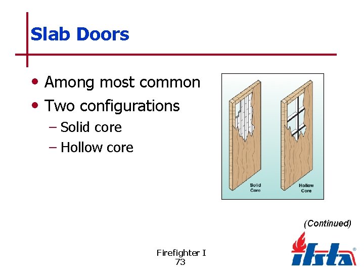 Slab Doors • Among most common • Two configurations – Solid core – Hollow