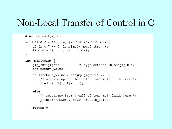 Non-Local Transfer of Control in C 