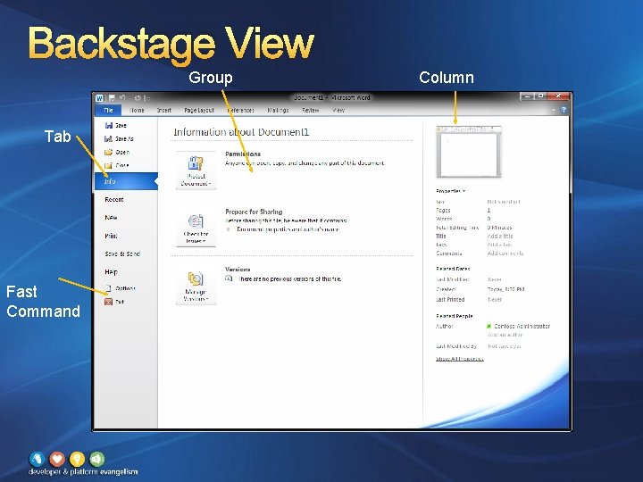 Backstage View Group Tab Fast Command Column 