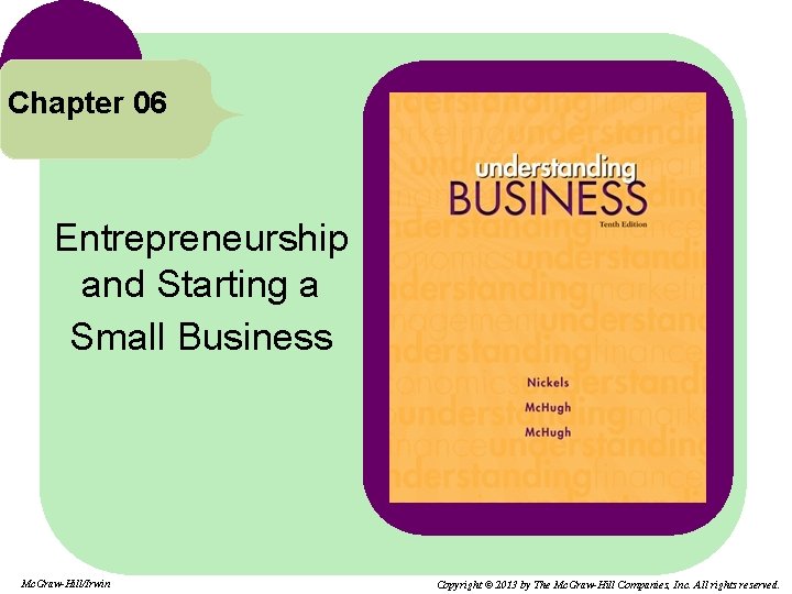 Chapter 06 Entrepreneurship and Starting a Small Business Mc. Graw-Hill/Irwin Copyright © 2013 by
