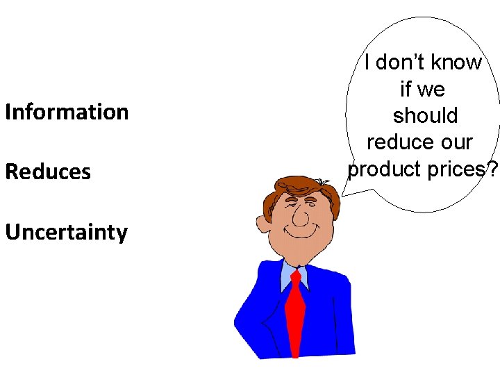 Information Reduces Uncertainty I don’t know if we should reduce our product prices? 