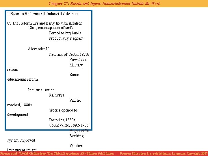 Chapter 27: Russia and Japan: Industrialization Outside the West I. Russia's Reforms and Industrial