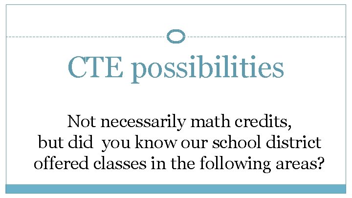 CTE possibilities Not necessarily math credits, but did you know our school district offered