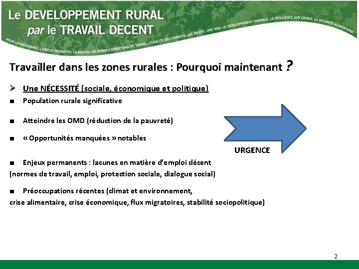 Travailler dans les zones rurales : Pourquoi maintenant ? Ø Une NÉCESSITÉ (sociale, économique