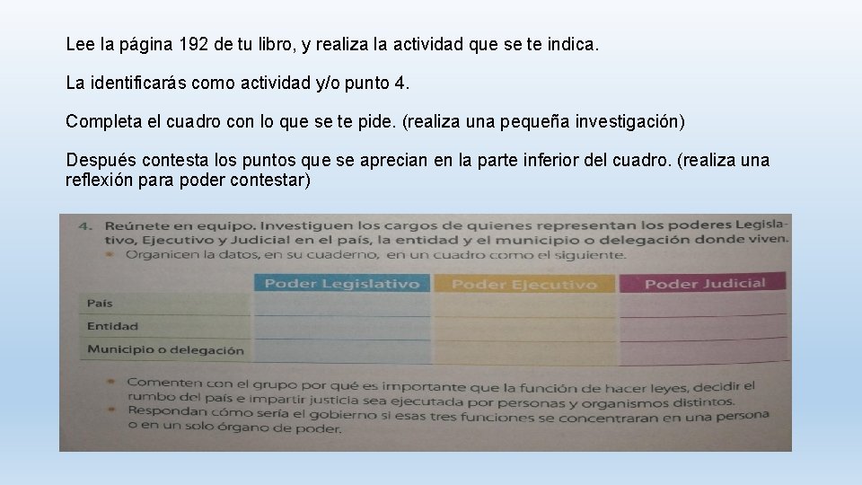 Lee la página 192 de tu libro, y realiza la actividad que se te