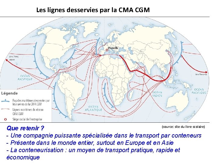 Les lignes desservies par la CMA CGM (source: site du livre scolaire) Que retenir