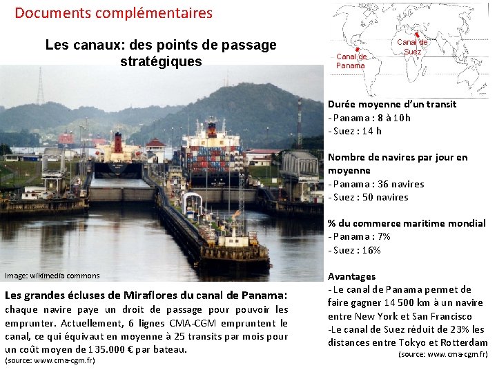 Documents complémentaires Les canaux: des points de passage stratégiques Canal de Panama Canal de