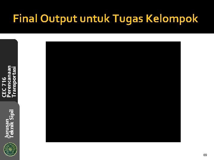 Jurusan Teknik Sipil CEC 716 Perencanaan Transportasi Final Output untuk Tugas Kelompok 69 