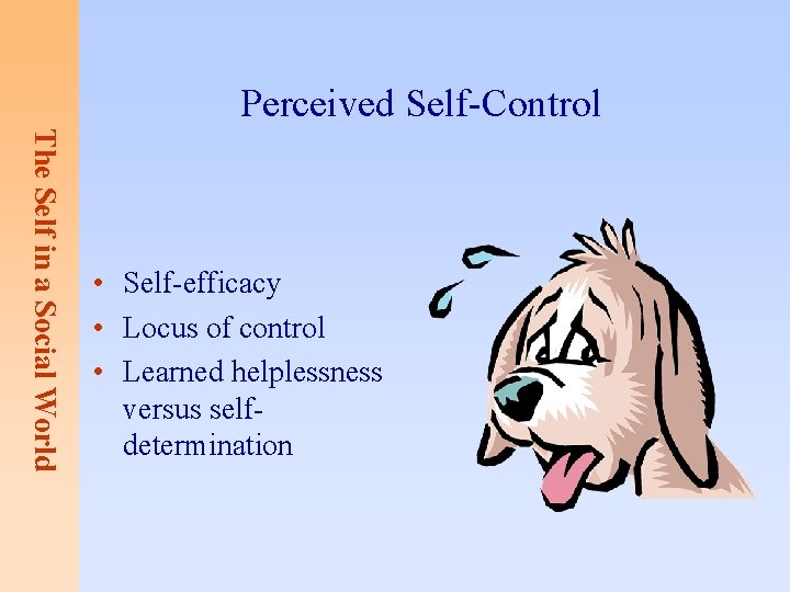 Perceived Self-Control The Self in a Social World • Self-efficacy • Locus of control