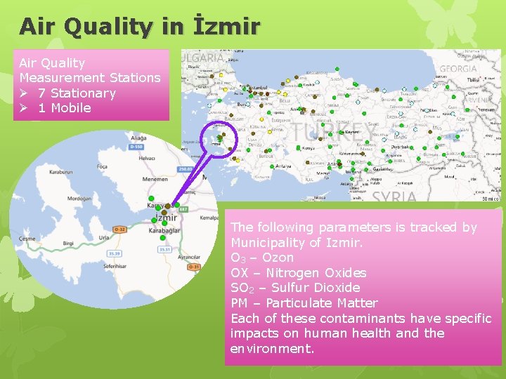 Air Quality in İzmir Air Quality Measurement Stations Ø 7 Stationary Ø 1 Mobile