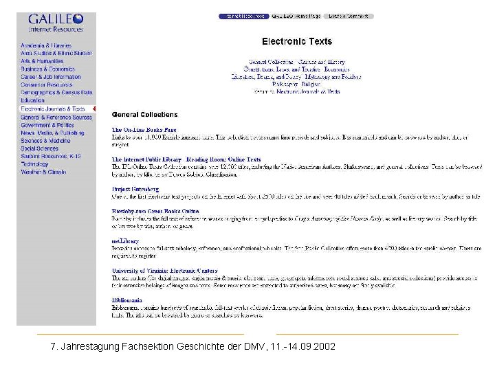 Galileo 7. Jahrestagung Fachsektion Geschichte der DMV, 11. -14. 09. 2002 